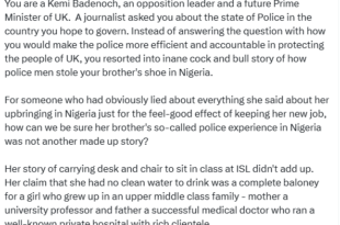 ''C0.ck and bull story''-  Presidency rubbishes Kemi Badenoch's story of police stealing her brother's shoe