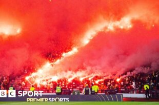 Motherwell and Rangers fans set off pyrotechnics at Hampden