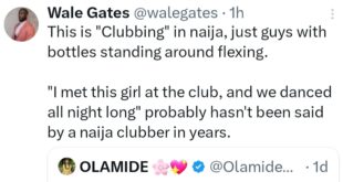 "Clubbing in Naija is just guys with bottles standing around flexing" Wale Gates says after Olamide shared a video of him and Shallipopi at a show