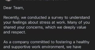 Company shows concern for employees by asking if they are stressed then