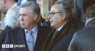 Carlo Ancelotti and Farhad Moshiri in the directors box at Goodison Park