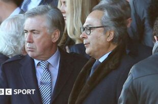 Carlo Ancelotti and Farhad Moshiri in the directors box at Goodison Park