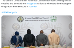 Four Nigerians arrested with 39kg of cocaine in Saudi Arabia