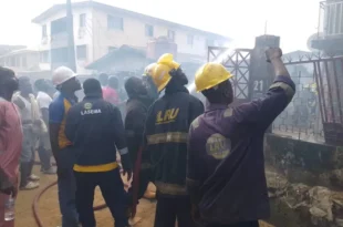 Gas leakage fire razes two-storey building in Lagos