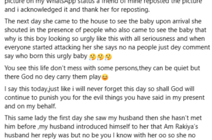 God will continue to punish you for the evil things you have said - Nigerian woman curses a friend who called her newborn son ugly