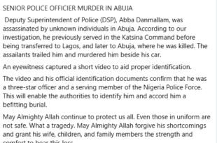 Gunmen reportedly k!ll police officer in Abuja