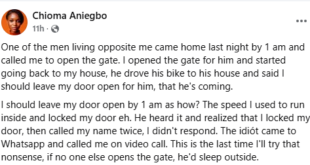 He said I should leave my door open for him by 1am - Nigerian woman narrates experience with a neighbour