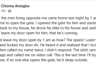 He said I should leave my door open for him by 1am - Nigerian woman narrates experience with a neighbour