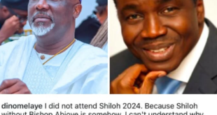 ?I can?t understand why Bishop Oyedepo who is older is not retired and it is Bishop Abioye who is younger that should be forcefully retired? - Dino Melaye states why he did not attend this year?s Shiloh