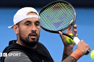 Nick Kyrgios during practice ahead of the 2025 Brisbane International