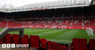 View inside Old Trafford from a corner position in the stadium