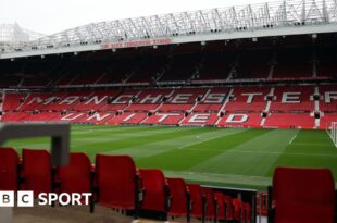 View inside Old Trafford from a corner position in the stadium