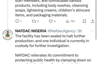 NAFDAC Shuts Down multimillion Naira Cosmetics Factory In Lagos