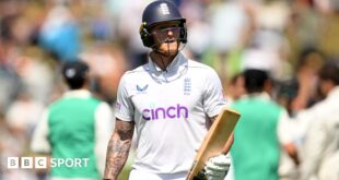 England captain Ben Stokes walks off after being dismissed