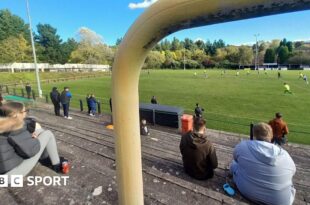 View from the terrace at Gornal Athletic's stadium, Garden Walk ground.