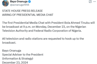 President Tinubu to host first media chat tonight by 9pm