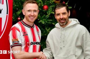 Shane Ferguson is welcomed to the club by manager Tiernan Lynch