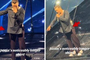 Singer Justin Timberlake covers up in longer shirt onstage after bulge went viral