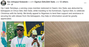 Suspected kidnappers abduct Corps member in Ekiti