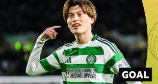 Celtic forward Kyogo Furuhashi celebrates