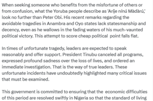 When seeking someone who benefits from the misfortune of others or from confusion, look no further than Peter Obi - Presidential aide, Sunday Dare