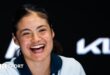 Emma Raducanu laughs during her pre-tournament news conference at the 2025 Australian Open