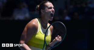 Aryna Sabalenka celebrates at Australian Open