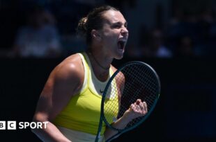 Aryna Sabalenka celebrates at Australian Open