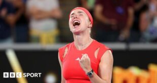 Elina Svitolina celebrates her win over Jasmine Paolini at the Australian Open