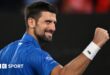 Novak Djokovic celebrates victory over Jaime Faria at the Australian Open