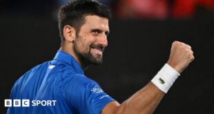 Novak Djokovic celebrates victory over Jaime Faria at the Australian Open