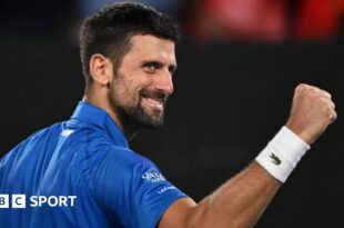 Novak Djokovic celebrates victory over Jaime Faria at the Australian Open