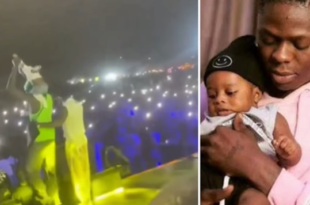 Bella Shmurda plays Mohbad?s songs and brings his son, Liam on stage at his concert in Ibadan (video)