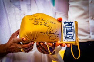 Boxer, Anthony Joshua, visits President Tinubu in Lagos state, presents him with his autographed glove