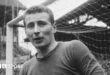 David Gaskell makes a save while playing for Manchester United against Fulham in a Division One match in September 1964