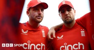 England captain Jos Buttler in a group huddle before an international match