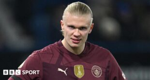 Manchester City striker Erling Haaland looks on during a Premier League match