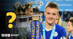 Leicester's Jamie Vardy with Premier League trophy