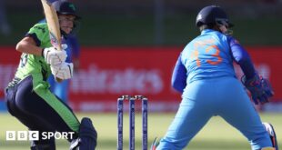 Gaby Lewis in action for Ireland against India in the 2023 T20 World Cup in South Africa