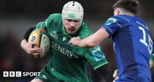 Mack Hansen attempts to get past Leinster's Jimmy O'Brien at the Aviva Stadium on 21 December