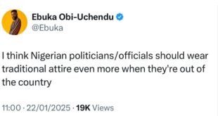 Media personality, Ebuka Obi-Uchendu, suggests Nigerian politicians should wear traditional outfits in and outside the country