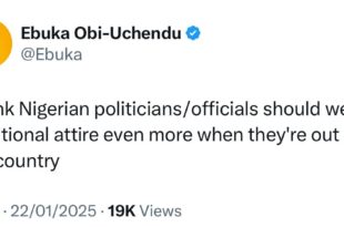 Media personality, Ebuka Obi-Uchendu, suggests Nigerian politicians should wear traditional outfits in and outside the country