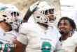 Jonnu Smith celebrates scoring a game-winning touchdown for the Miami Dolphins