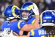 Cooper Kupp celebrates with Los Angeles Rams team-mate Matthew Stafford