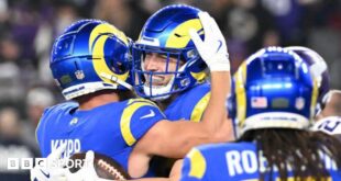 Cooper Kupp celebrates with Los Angeles Rams team-mate Matthew Stafford