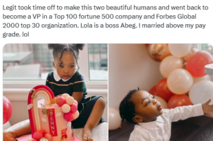 Nigerian man celebrates his wife as she becomes Vice President of a top company after taking 18 months off from work to have their kids