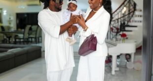 Peter Okoye and wife Ifeoma dedicate baby girl at church