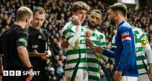 Arne Engels was hit by a coin late in the Old Firm game