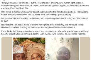 Respect your husband or quit the marriage - Nigerian man berates woman brut@lised by her husband for wearing singlet for school runs