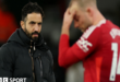 Manchester United boss Ruben Amorim and player Christian Eriksen react after the home defeat to Newcastle United